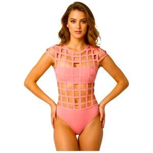 NWT WOW Couture Sexy Strappy Cheeky Peachy Pink Bandage One Piece Swimsuit Small